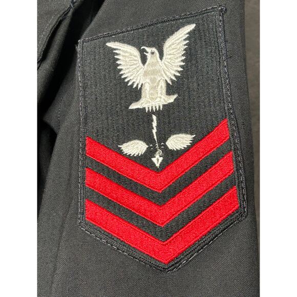 Creighton VTG Shirt Men 16 1/2-32 Black Pockets Navy Logo Minimalist Sturdy - Picture 5 of 9